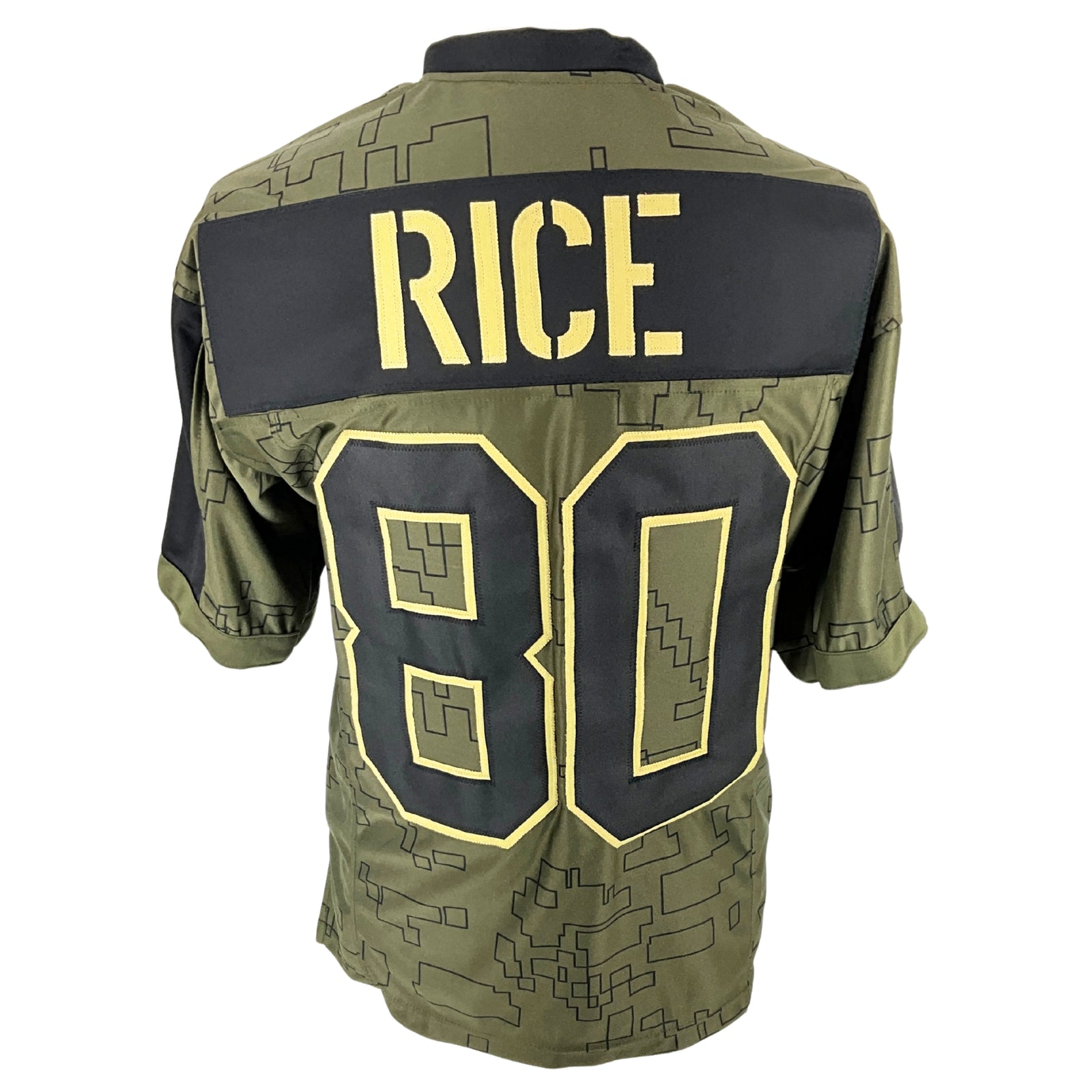 Jerry Rice Jersey Olive Military Name Plate Camouflage San Francisco | Unisex Adult Sizes S-5XL Unsigned Sewn Stitched