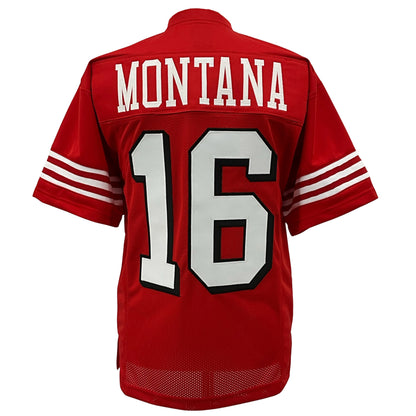 Joe Montana Jersey Red w / Drop Shadow San Francisco | Unisex Adult Sizes S-5XL Custom Sewn Stitched