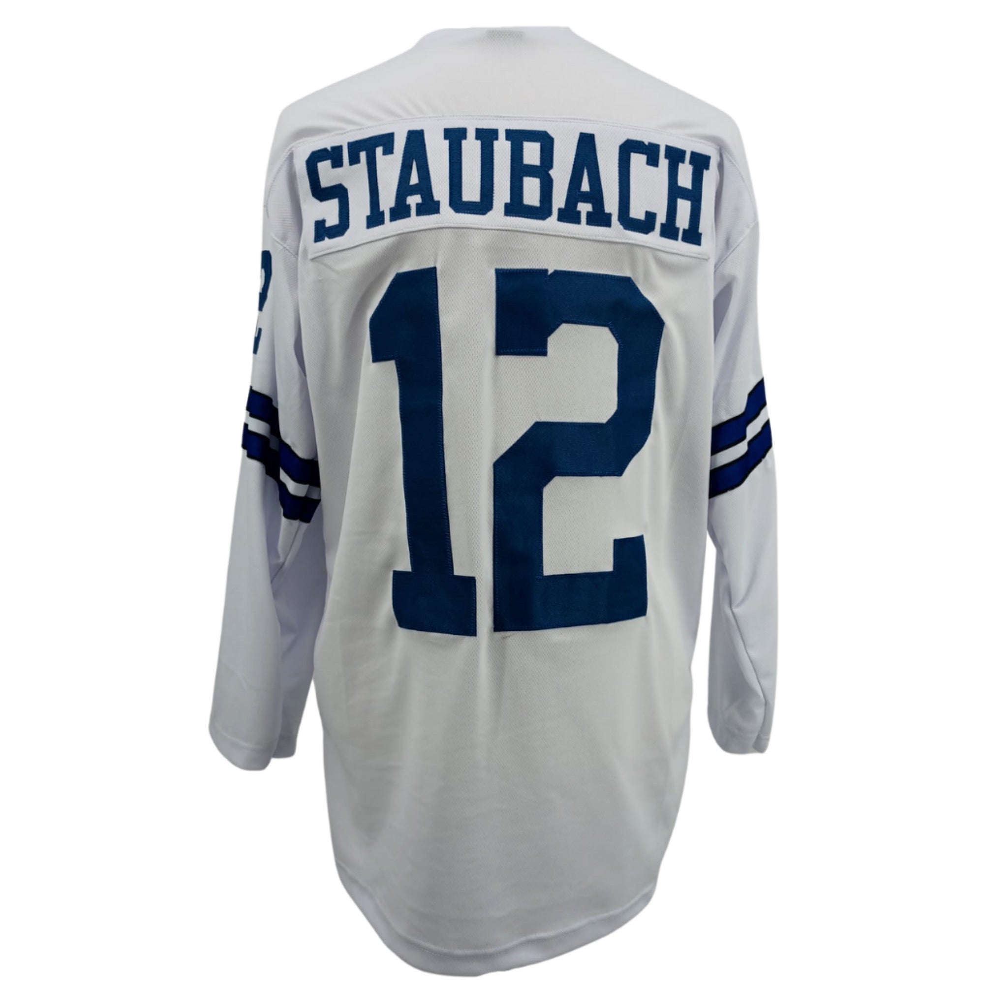 ROGER STAUBACH Dallas Cowboys L/S WHITE Jersey M-5XL Unsigned Custom Sewn Stitched