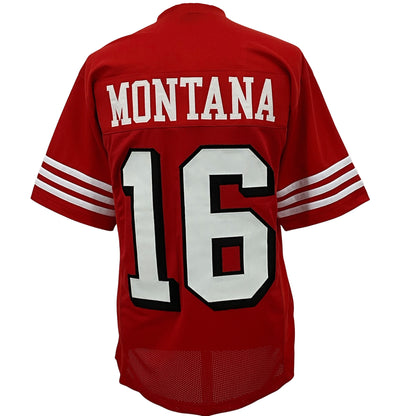 Joe Montana Jersey Red w / Drop Shadow San Francisco M-5XL Custom Sewn Stitched