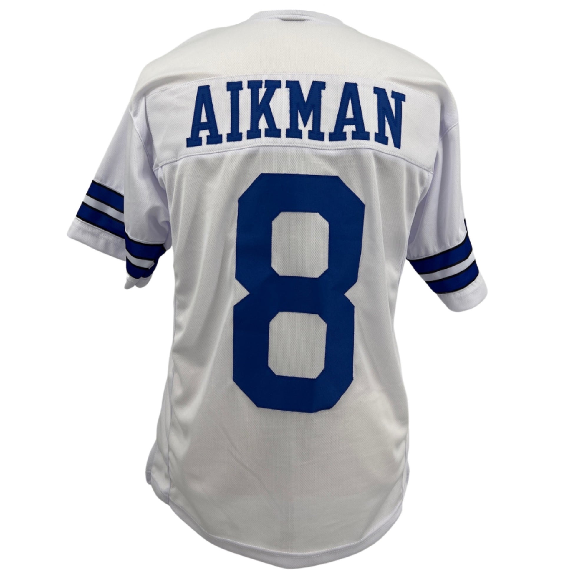 Image of Aikman Number 8 Jersey in White with Blue lettering
