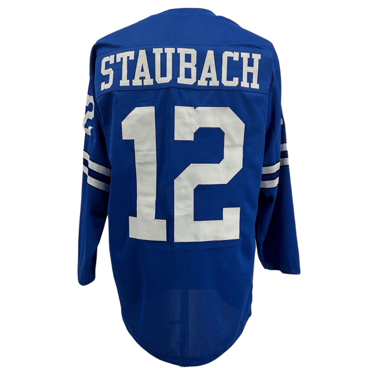 Roger Staubach Jersey L/S Blue Dallas M-5XL Custom Sewn Stitched