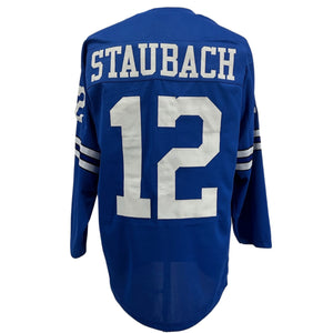 ROGER STAUBACH Cowboys BLUE L/S Jersey M-5XL Unsigned Custom Sewn Stitched