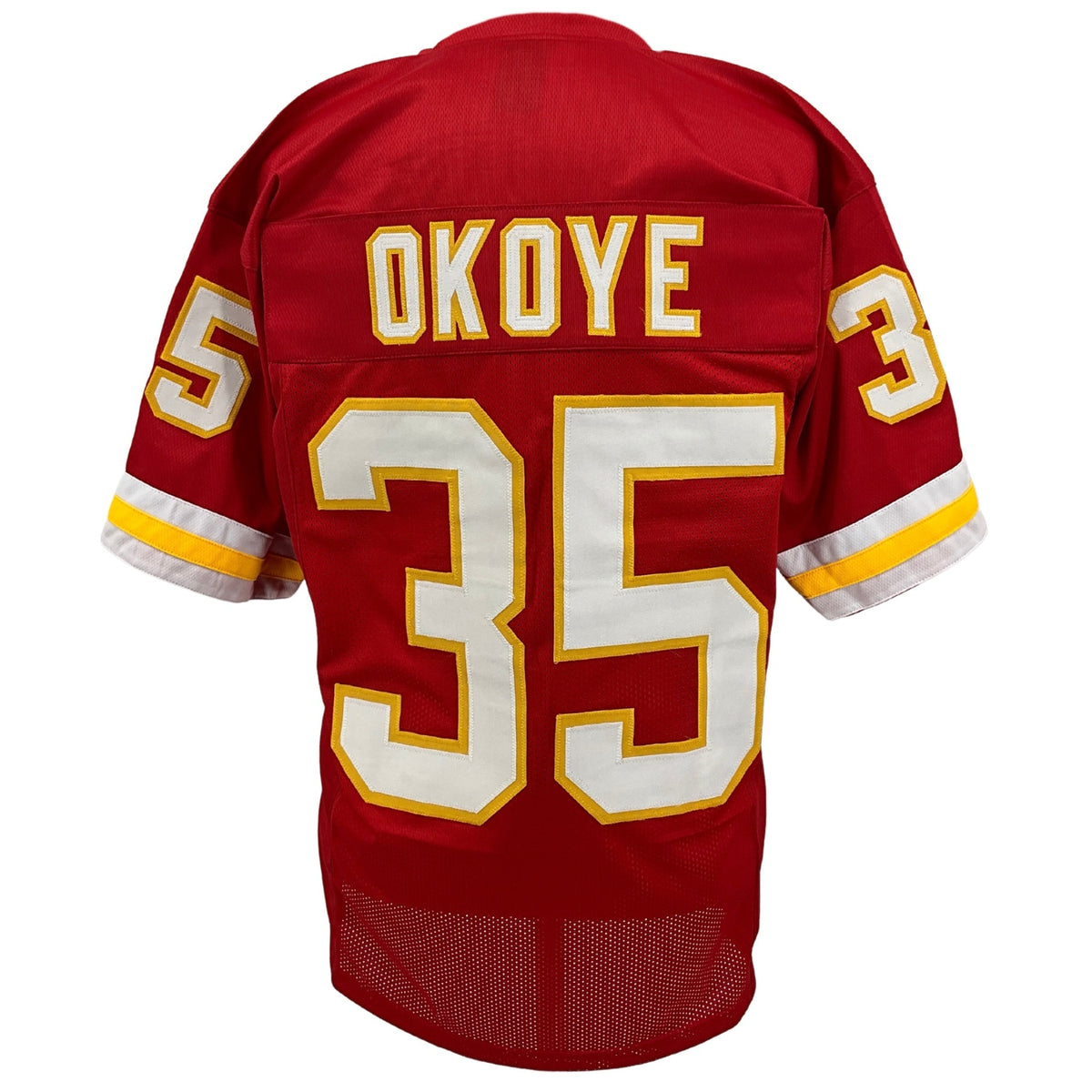 Christian Okoye Jersey Red Kansas City | Unisex Adult Sizes S-5XL Unsigned Custom Sewn Stitched